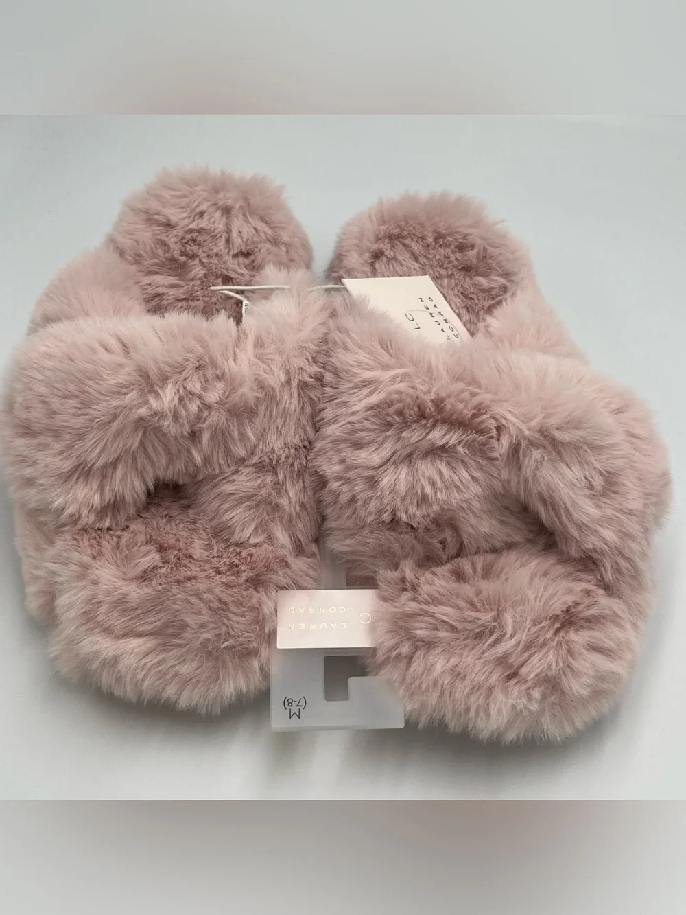 LC Lauren Conrad Wozzie Twist Plush Faux Fur Slide Slippers - Blush
